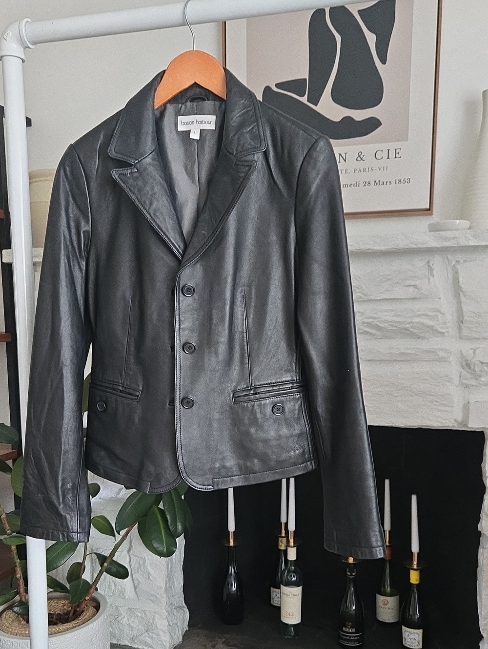 Vintage Boston Harbour Black Leather Blazer Jacket Coat Size Retail $220